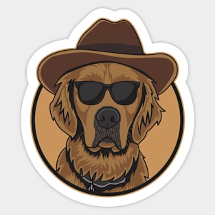 Brown Golden Retriever Wearing A Cowboy Hat And Glasses Sticker